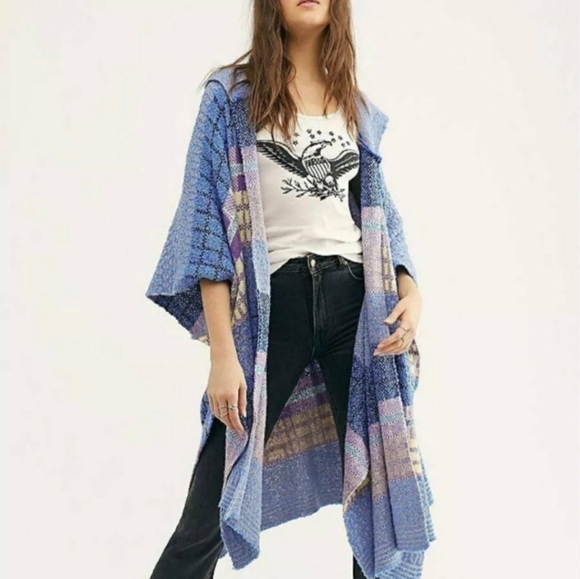 Free People Sweater Poncho Hooded Cardigan Multicolor Oversized Slouchy Soft OS - Picture 14 of 15